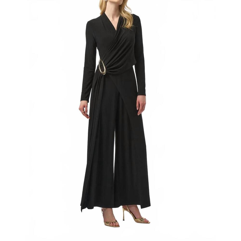 NEW JOSEPH RIBKOFF long sleeve wide-leg jumpsuit in black